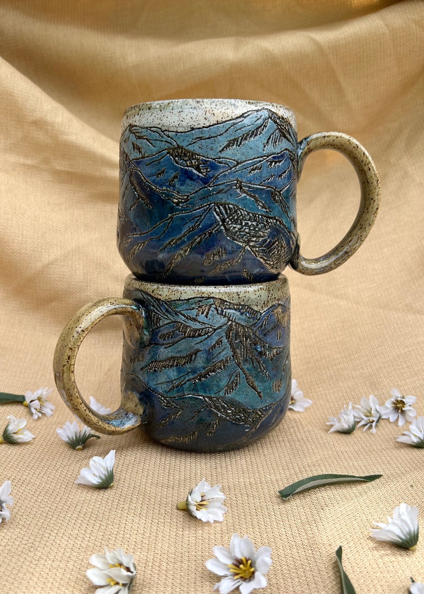 Blue Tint - Carved Coffee Mug